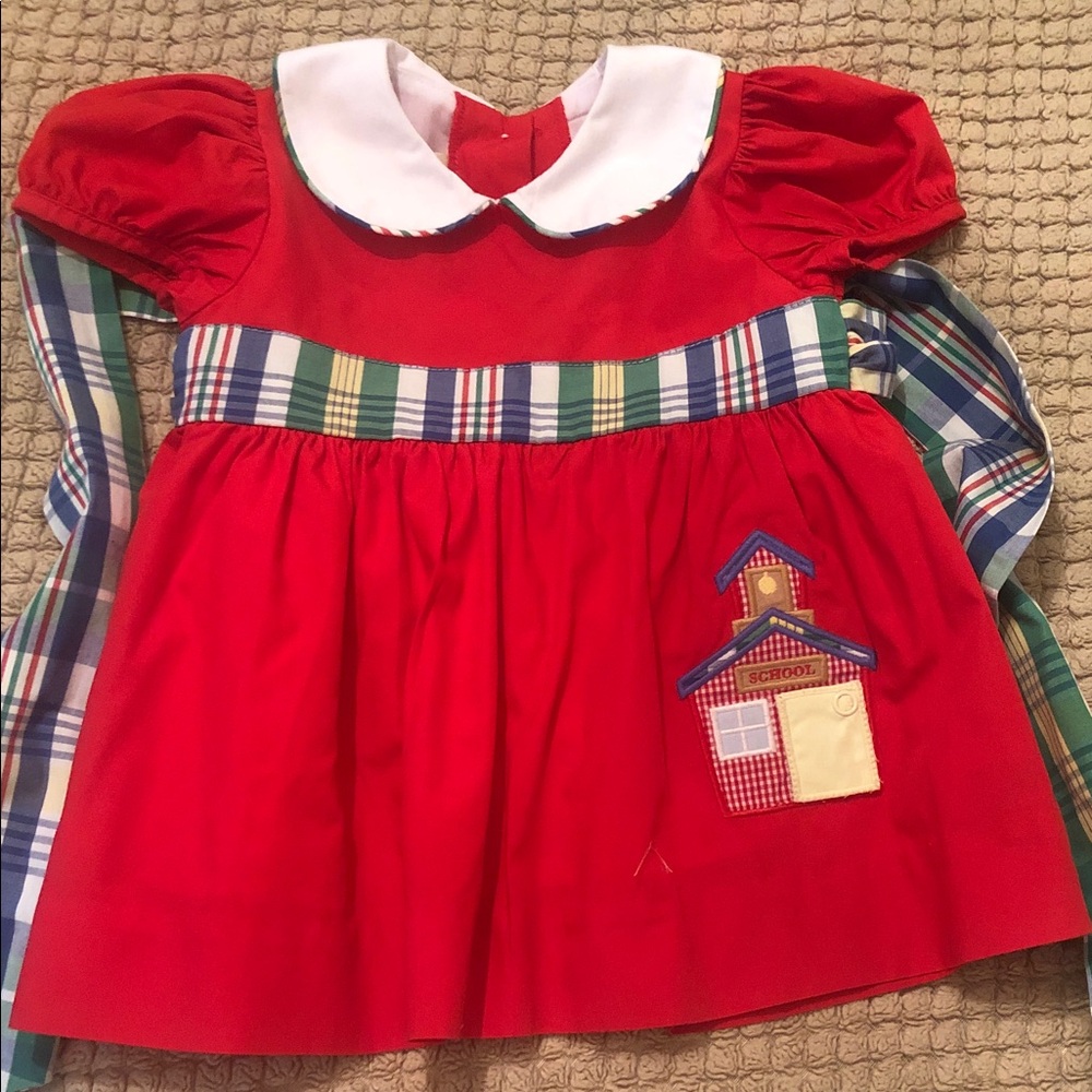 The Beaufort Bonnet Company Red Schoolhouse Dress with Plaid Sash